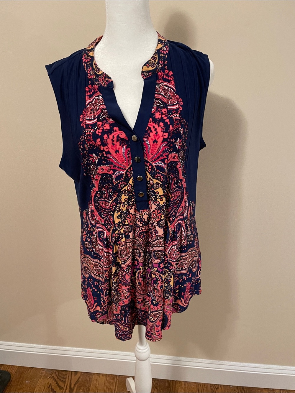 Westport Navy Tank with Pink & Cream Paisley Print